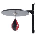 Punching ball poire de vitesse boxe avec support plateau tournant composite acier simili cuir rouge noir ...