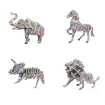 Puzzle 3d animaux en bois - 4 mod�les - avec 12 pinceaux color�s