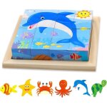Puzzle 3d en bois - montessori - animaux - 6 en 1 - 16 pi�ces - pour enfants de 1 � 3 ans