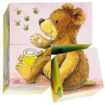 Puzzles bbs animaux en bois - goki - lot de 4 cubes - thme animaux - pour enfant de 2 ans et plus