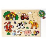 Puzzle en bois avec bouton - la ferme - goki - moins de 100 pices - animaux - enfant
