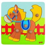 Puzzle en bois � encastrement - goki - cheval - 15 pi�ces - animaux - enfant