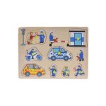 Puzzle en bois a encastrer 8 pieces police (vehicules personnages) - encastrement boutons - puzzle bebe ...