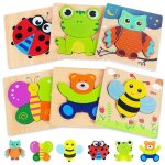 Puzzle en bois enfant - animaux - 6 pi�ces - jouet montessori - jeu educatif apprentissage - 3 ans et ...