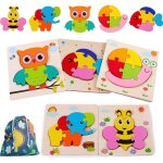 Puzzle en bois enfant - montessori - animaux - 5 pcs - jouet educatif bb 2 3 4 ans