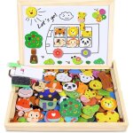Puzzles en bois magntique 110 pices animaux jigsaw avec tableau noir de chevalet  double face jeu ...