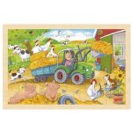 Puzzle en bois petit tracteur goki - 24 pices - animaux - pour enfants de 3 ans et plus