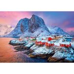 Puzzle norvege village hamnoy sous la neige - 500 pieces - set puzzle collection paysage mer et montagne ...