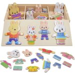 Puzzles enfantpuzzles dress up famille dours lapin en bois jouet bo�te changez de v�tements toy pour ...