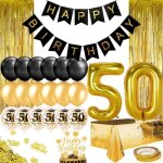 Qa85765 50 ans d�coration f�te anniversaire or noir joyeux anniversaire banni�re 50 num�ro ballon 40 ...