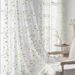 Qelus rideau voile blanc broderie feuille verte 140x245cm lot de 2 salon chambre