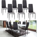 Qian - 6 pcs chaises de salle � manger en simili cuir et pieds en m�tal style contemporain - noir / blanc ...