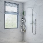 Qian tagre de douche tlescopique 110  280cm - acier inox - 4 tablettes - tagre d?angle salle de ...