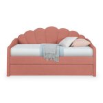 Queen - lit gigogne en tissu bouclette rose 90x190 cm