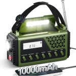 Radio portable vert fm / am / sw radio solaire dynamo manivelle avec 10000mah piles rechargeables boussole ...