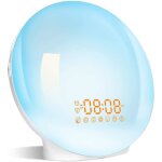 Radio reveil matin lumire lumineux led lampe de chevet avec 20 luminosit simulateur daube et aide - ...