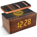 Radio r�veil num�rique en bois avec radio fmstation de charge sans fil rapide pour iphone / samsung galaxyalar ...