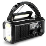 Radio d?urgence portable noire 10000mah am fm wb avec lampe led solaire manivelle usb pour camping et ...