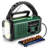 Radio d?urgence verte 20000mah manivelle solaire usb am fm lampe torche puissante recharge t�l�phone