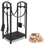 Range - b�ches m�tal demi - lune avec outils de chemin�e ? support bois robuste int�rieur ext�rieur