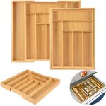 Range couverts t�lescopique en bambou extensible avec 6 � 8 compartiments 33 x 45 x 5cm - abi