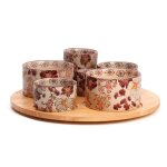 Plateau ap�ritif en bois et c�ramique - nature et d�couvertes - 6 coupelles - 31x95 cm - ocre rouge