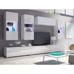 Rangement de salon - providence - b121 - blanc - avec table de tv - led
