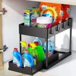 Rangement sous evier 2 niveaux coulissant organiseur sous Évier etagere tiroir avec 4 patères Étagère ... Rangement sous evier 2 niveaux coulissant organiseur sous Évier etagere tiroir avec 4 patères Étagère ...