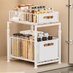 Rangement sous �vier coulissant - holisane - 2 niveaux - r�glable en hauteur - 29x375x49 cm - blanc - ...