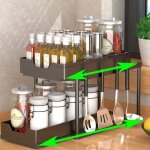 Rangement sous Évier cuisine avec 2 niveaux tiroir coulissante porte - épices noir organisateur placard ... Rangement sous Évier cuisine avec 2 niveaux tiroir coulissante porte - épices noir organisateur placard ...