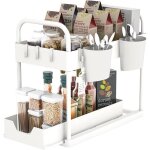 Rangement sous �vier cuisine - �tag�re douche � 2 niveaux avec tiroir coulissante - blanc - 40 x 22 x ...