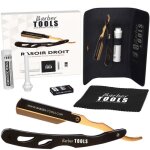 Rasoir  barbe traditionnel / rasoir de barbier lame interchangeable + boite de 5 doubles lames + stick ...