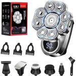 Rasoir chauve homme �lectrique 8 - en - 1 ? tondeuse cr�ne 0 mm avec �cran lcd 9 t�tes flottantes ipx7 ...