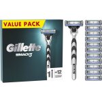 Rasoir - gillette - mach3 - 3 lames - manche en acier inoxydable - 12 recharges incluses
