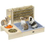 R�telier � foin pour lapin - pawhut - mangeoire lapin 3 en 1 bac � liti�re et bouteille deau bols en ...