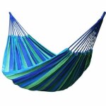 Rayures bleues hamac suspendu coton tissu portable suspendu camping hamac double - 280 cm x 150 cm + ...