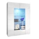 Rebecca - vitrine 2 portes finition blanc laqu� weiss relief damiers et leds