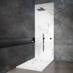 Receveur de douche - 120x90 cm - aspect marbre blanc - extra plat 22 cm - grille excentr�e inox blanc ...