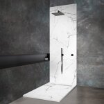 Receveur de douche - 160x90 cm - effet marbre blanc - extra plat - caniveau lin�aire inox