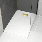 Receveur de douche blanc effet pierre 80x120 cm et grille d�cor perfor�e or dor� bross�