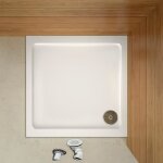 Receveur de douche extra plat 80x80cm - blanc - marbre min�ral et r�sine - bonde de douche 90mm