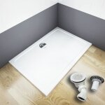 Receveur de douche extra - plat aica 120x90x3cm blanc en pierre et gel coat avec bonde et siphon de 90cm ...