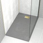 Receveur de douche gris effet pierre 90x140 cm et grille d�cor lin�aire or dor� bross�