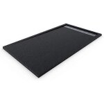 Receveur de douche en résine extra - plat - noir - 90x70 cm - bonde à haut débit et grille incluses Receveur de douche en résine extra - plat - noir - 90x70 cm - bonde à haut débit et grille incluses