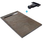 Receveur de douche - u - tile - 150 x 100 cm haute densit� aspect pierre naturelle 902 avec caniveau ...