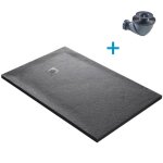 Receveur de douche - u - tile - 150 x 100 cm haute densit� aspect pierre naturelle 925 avec grille excentr�e ...