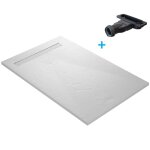 Receveur de douche - u - tile - blanc 120 x 90 cm ultra l�ger en r�sine aspect ardoise - grille caniveau ...