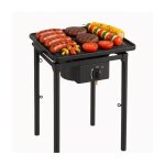 R�chaud � gaz 1 feu barbecue grill 45kw 2en1 bruleur fonte + plaque grill fonte 40�40cm 3 hauteurs modulables ...