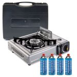 Réchaud à gaz 2200w inox + 4 cartouches de gaz kemper Réchaud à gaz 2200w inox + 4 cartouches de gaz kemper