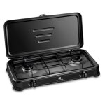 Réchaud gaz portable 2 feux 2600w noir couvercle plaque de cuisson kemper Réchaud gaz portable 2 feux 2600w noir couvercle plaque de cuisson kemper